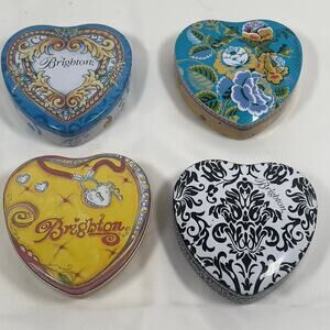 Brighton Set of 4 Heart Metal Trinket Jewelry Stash Tins Approx 3" L&W
